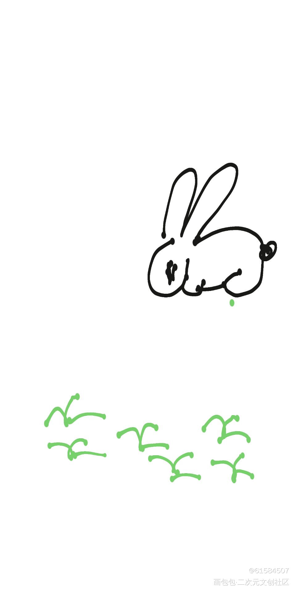春天兔子吃嫩草图_绘画作品