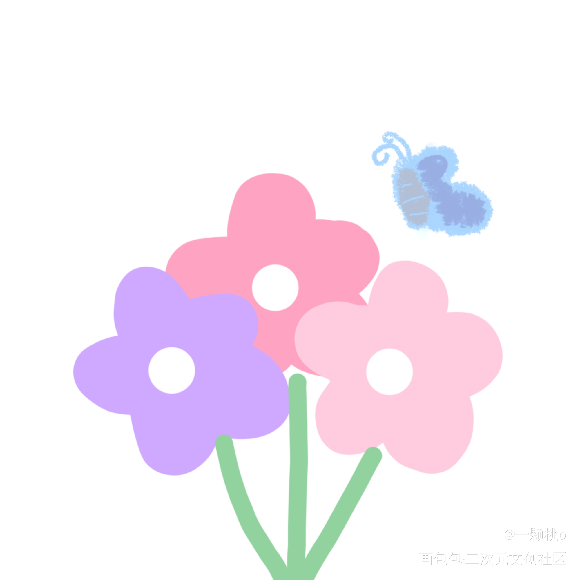 花与蝴蝶_手绘绘画作品