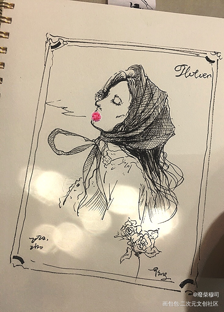花与女孩_手绘绘画作品