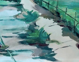 春日里林间的池塘和小道呀_绘画作品
