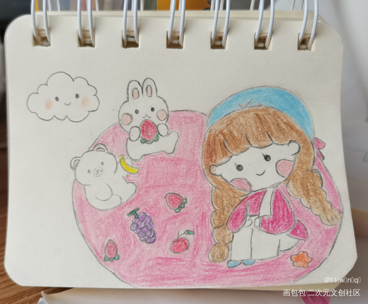 春日野餐_铅笔手绘绘画作品