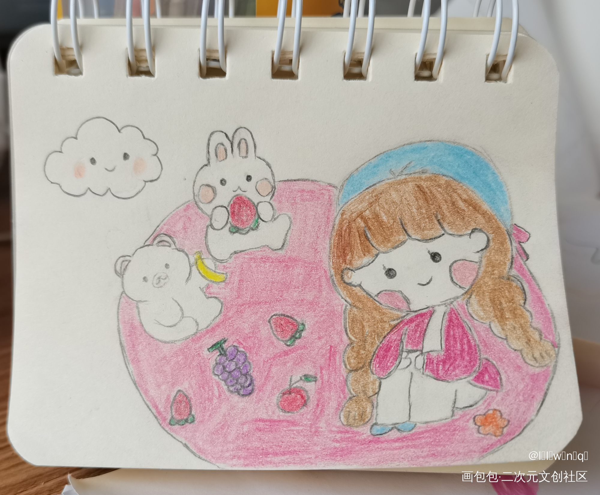 春日野餐_铅笔手绘绘画作品