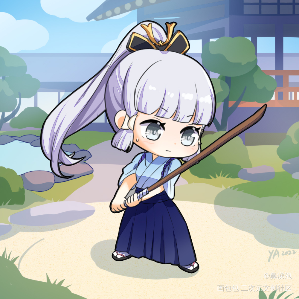 是谁还没抽到神里兄妹？_原神神里绫华Q版插画同人神里绫人绘画作品