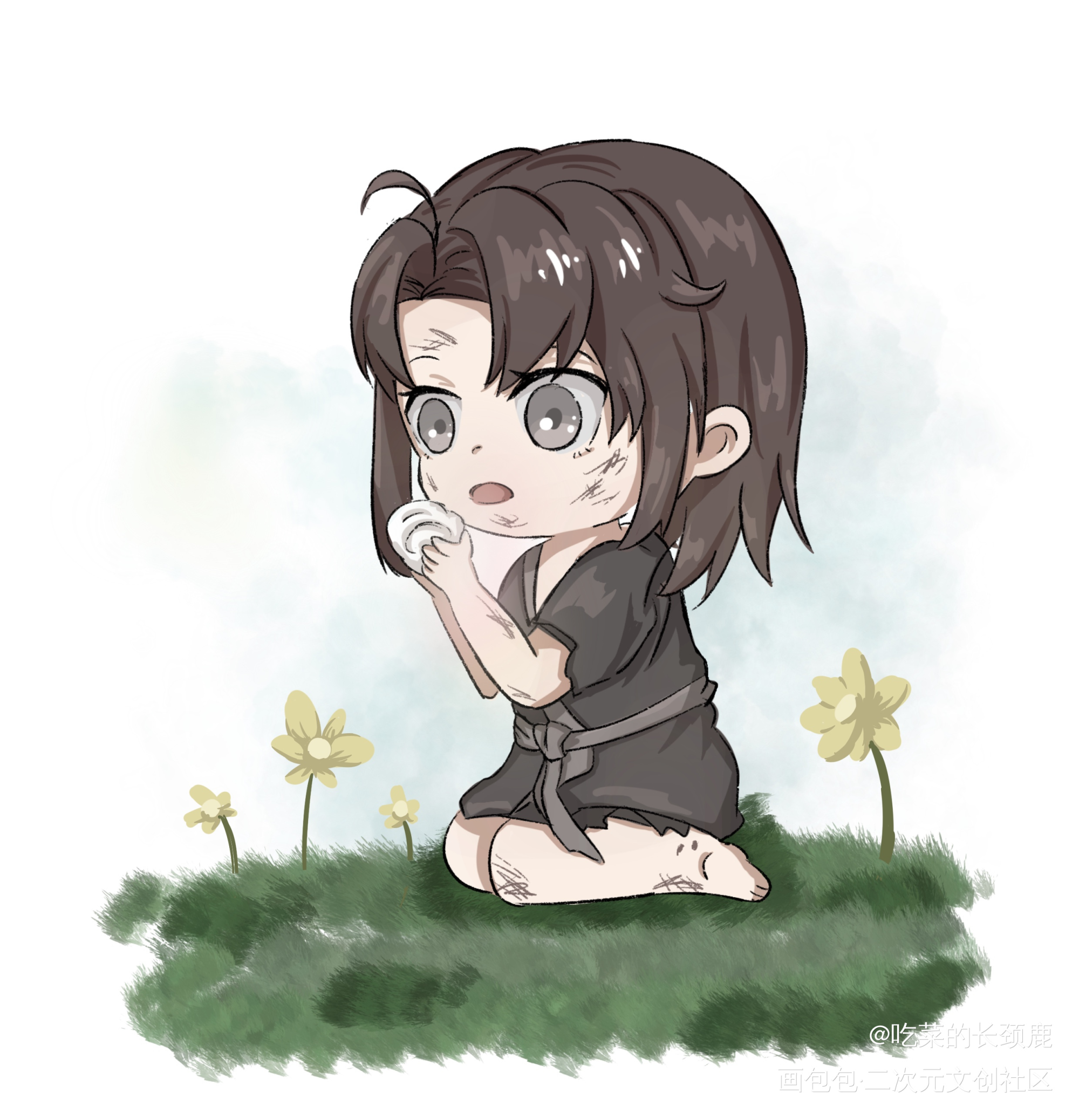 你也饿了吗？馒头分你一半_魔道祖师魏无羡Q版唤醒春日主题打卡绘画作品