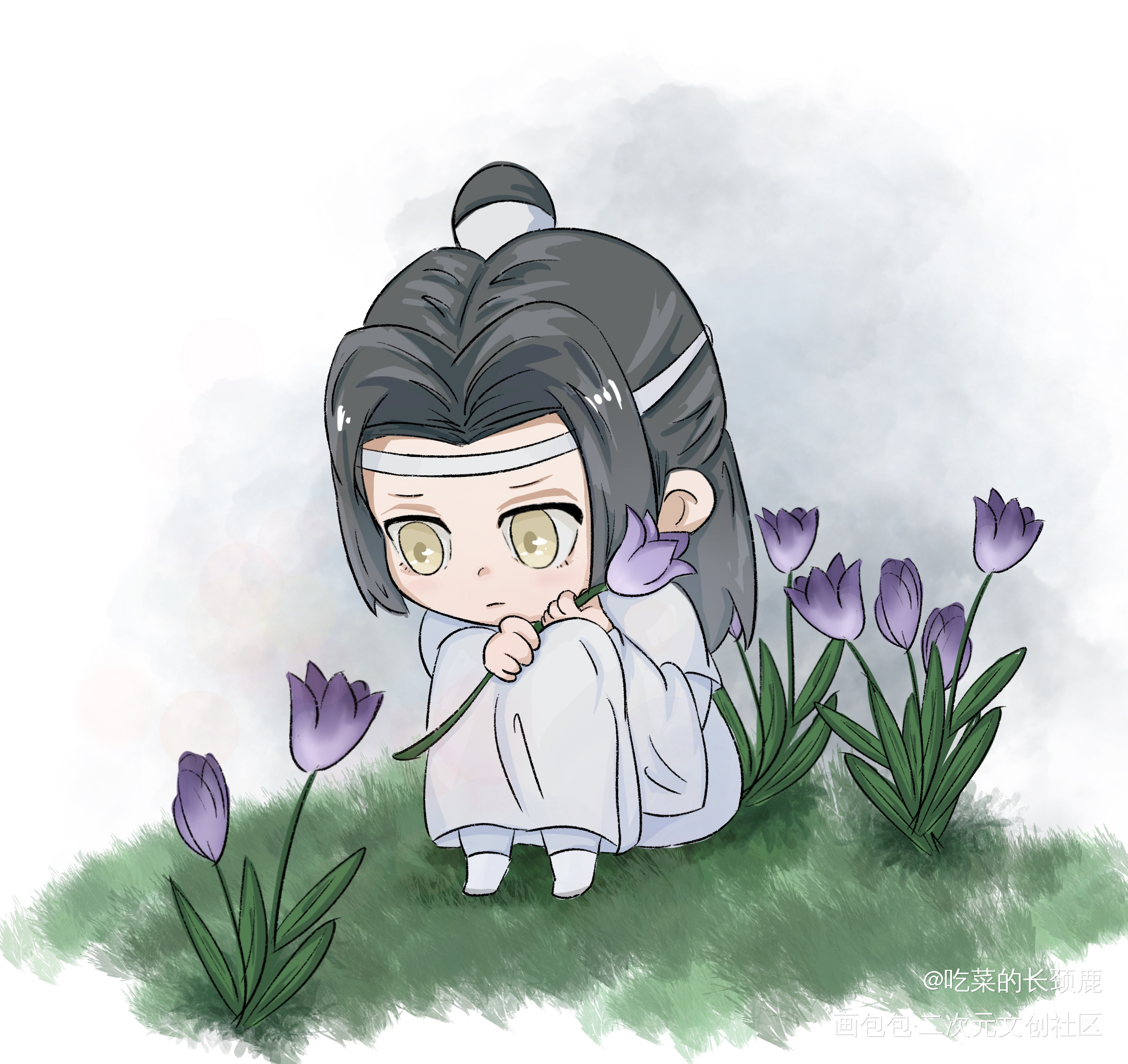 魔道祖师蓝忘机q版唤醒春日主题打卡绘画作品