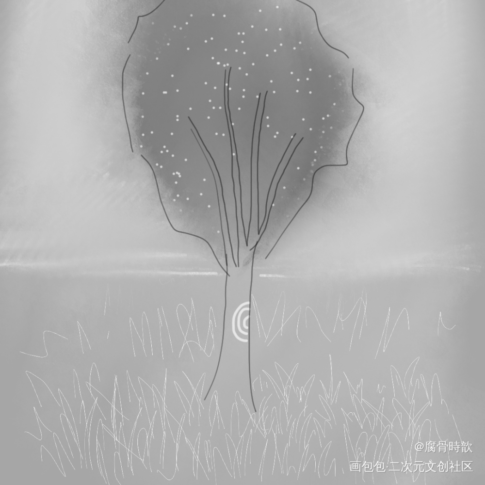 树与草_黑白简笔绘画作品