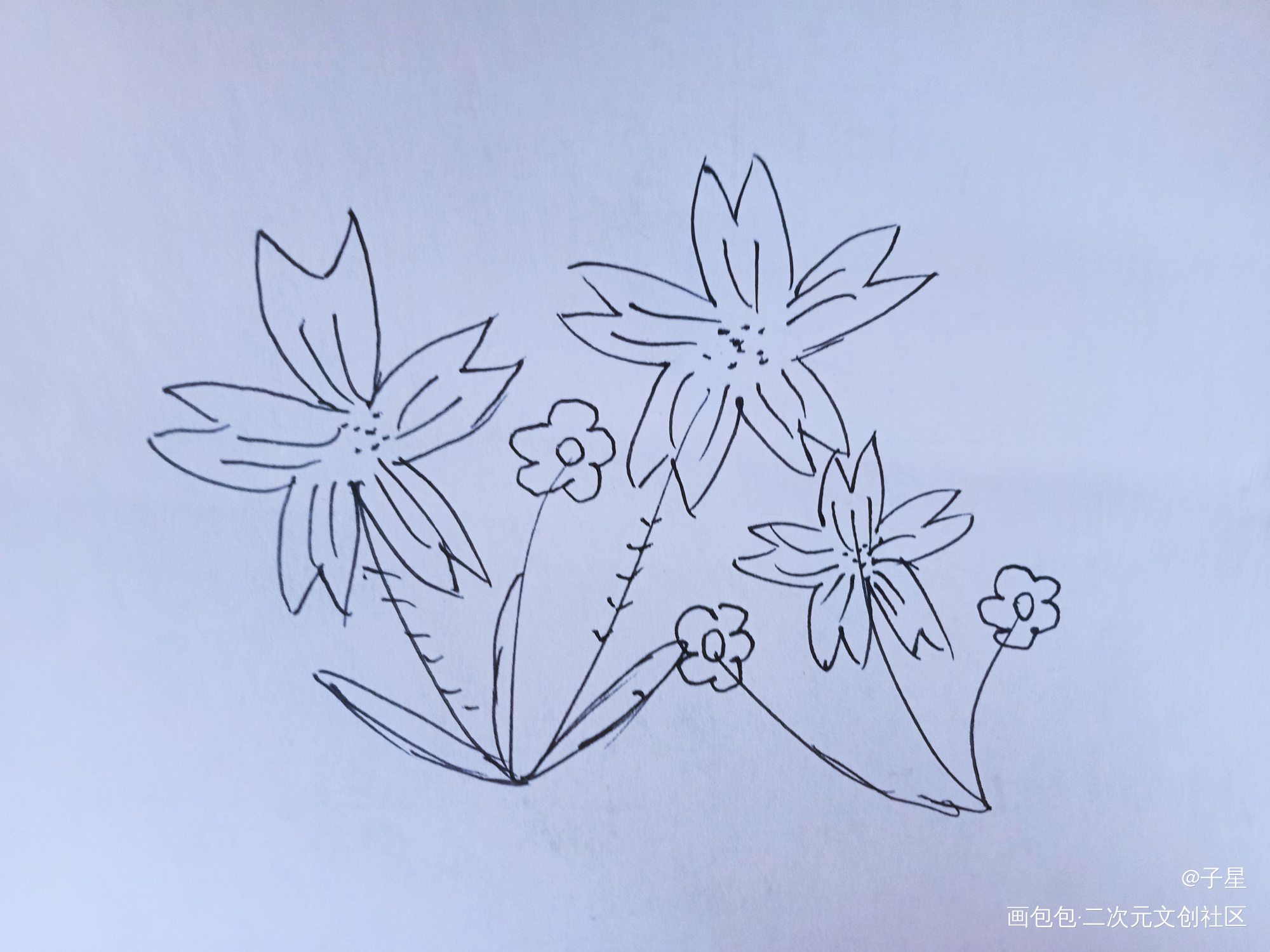 春日里简简单单的几朵小花_唤醒春日主题打卡绘画作品
