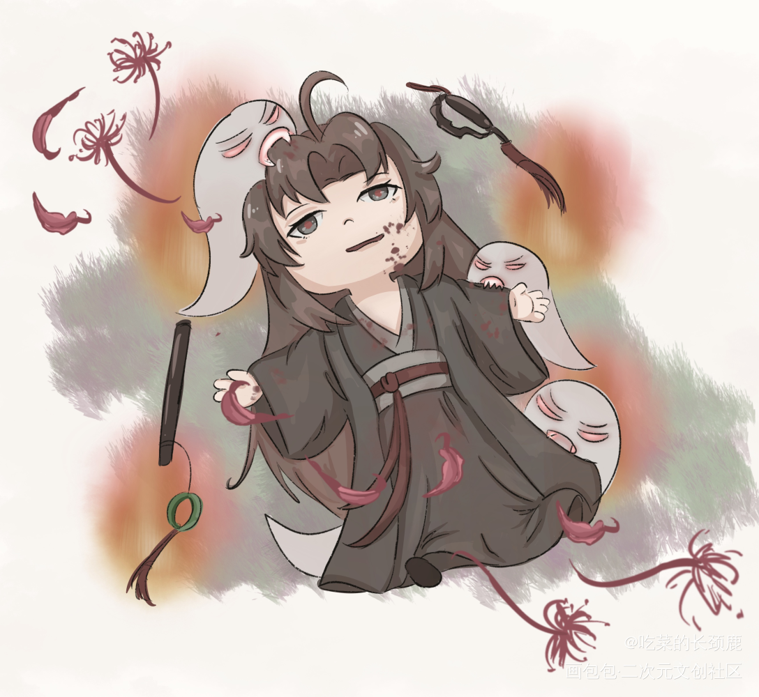 羡羡累了_魔道祖师魏无羡Q版唤醒春日主题打卡绘画作品