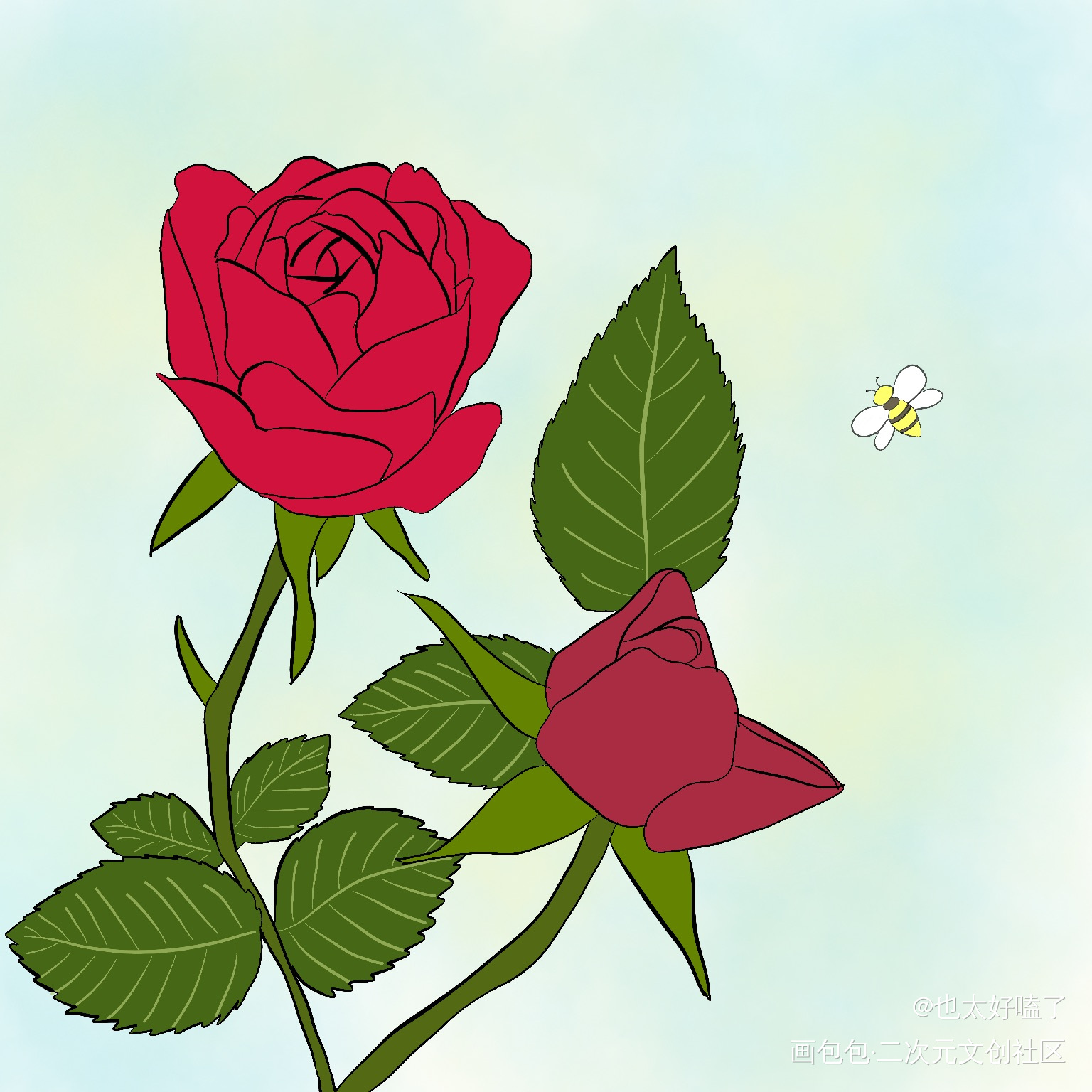 小蜜蜂嗡嗡嗡_手绘绘画作品