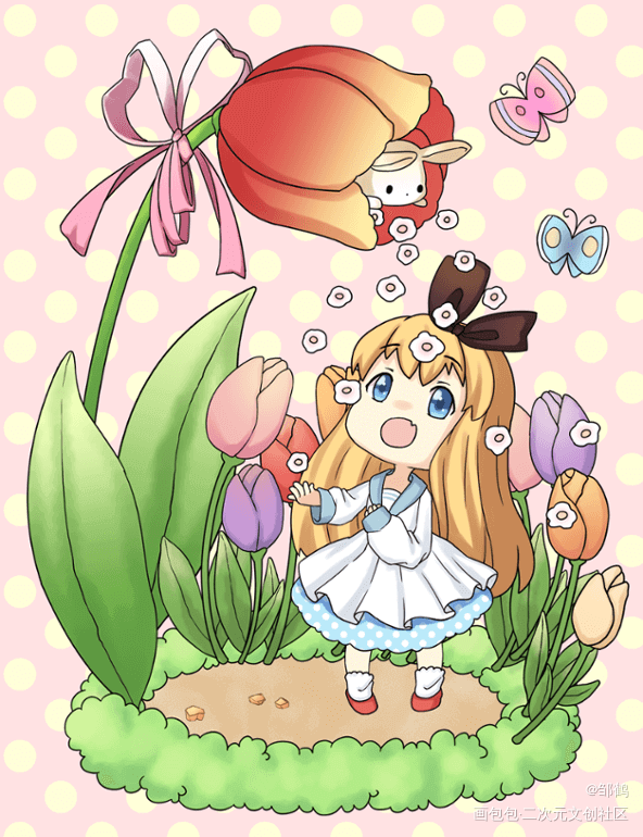 郁金香女孩_模板人物绘画作品