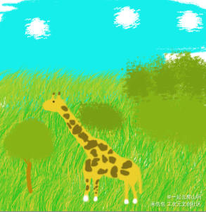 长颈鹿_手绘动物绿色唤醒春日主题打卡春日绘画作品