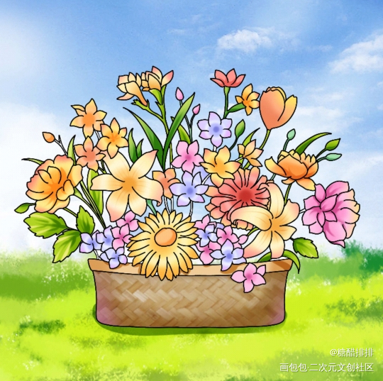 一篮花_平涂绘画作品