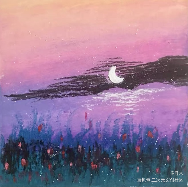 夜色_油画棒临摹绘画作品