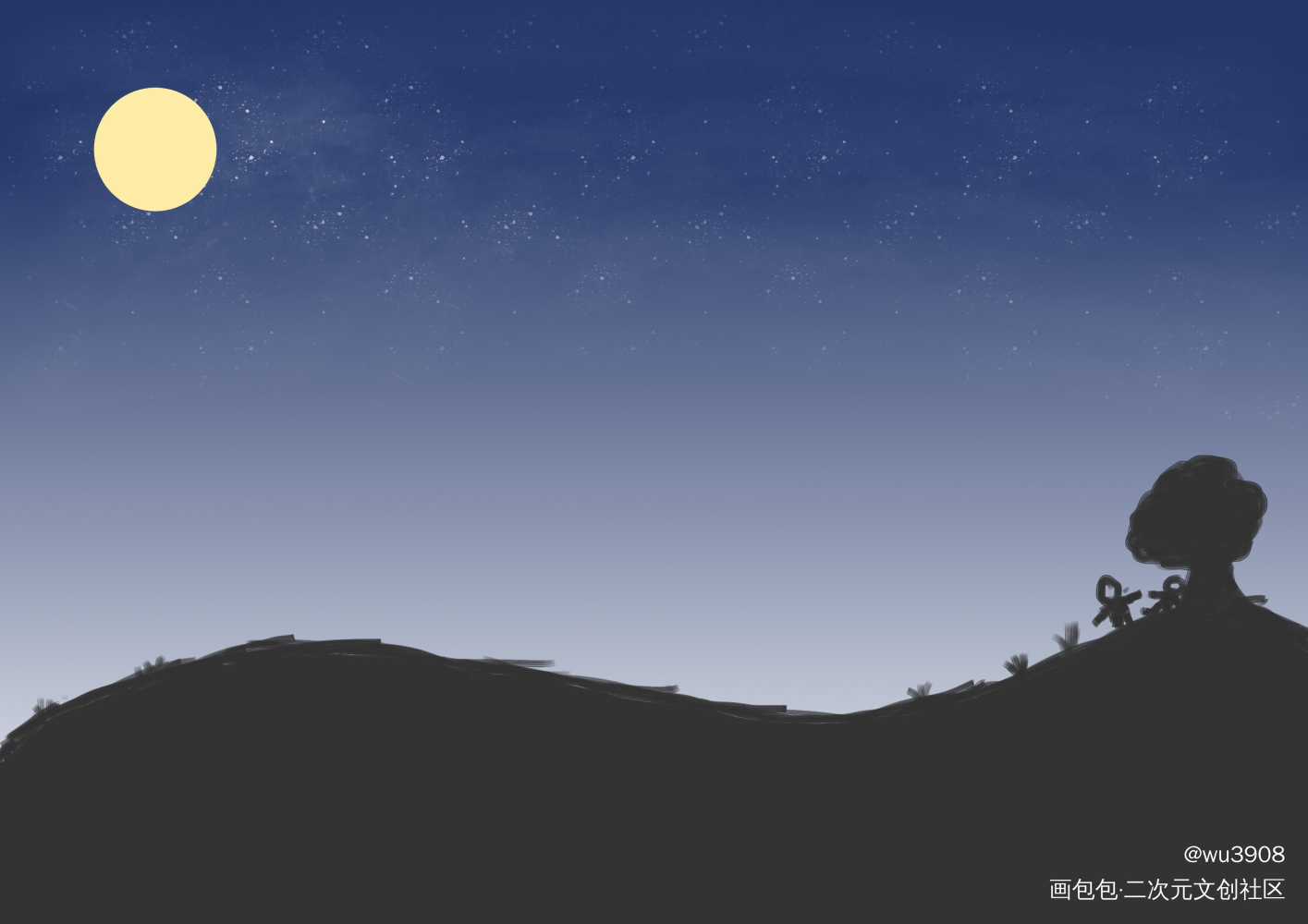 春天的夜晚也很宁静_板绘涂绘画作品
