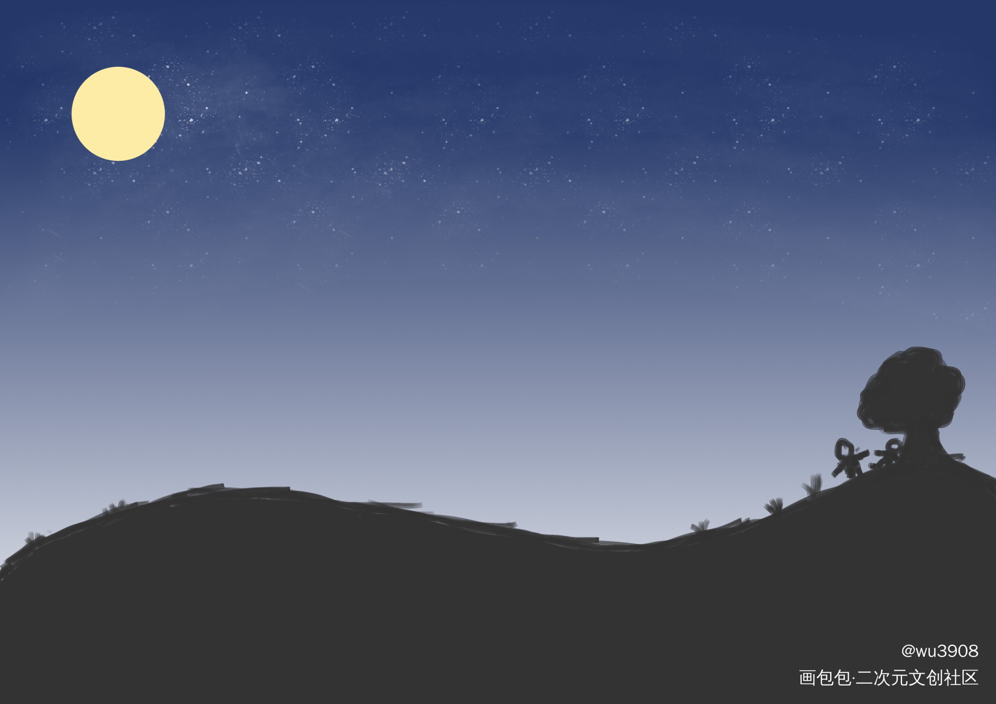 春天的夜晚也很宁静_板绘涂绘画作品