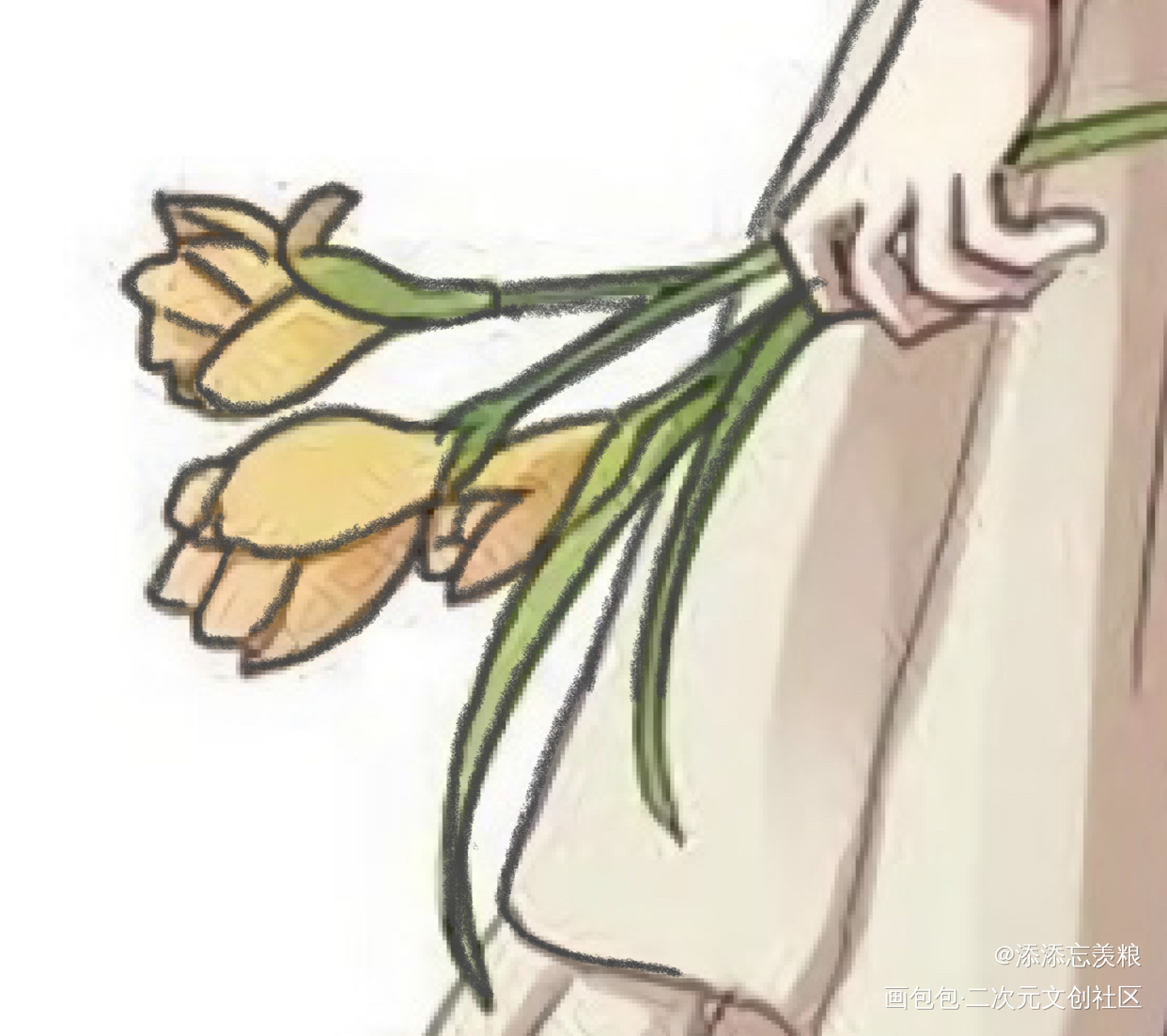 少女握花_花画画临摹绘画作品