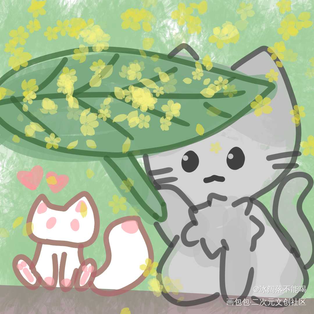 猫猫和小狐狸_可爱治愈绘画绘画作品