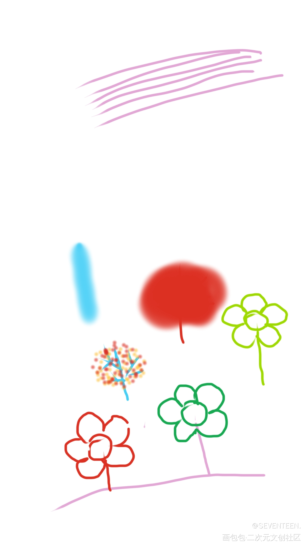树_手绘平涂绘画作品