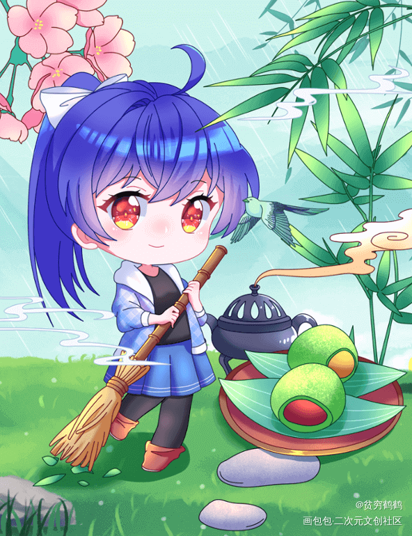 春日洒扫_模板人物绘画作品