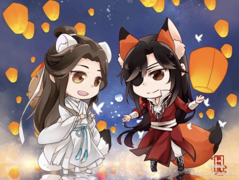 赤狐花x雪貂怜_天官赐福花怜绘画作品