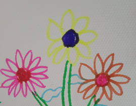 春日里的白云，小花和绿地_绘画作品