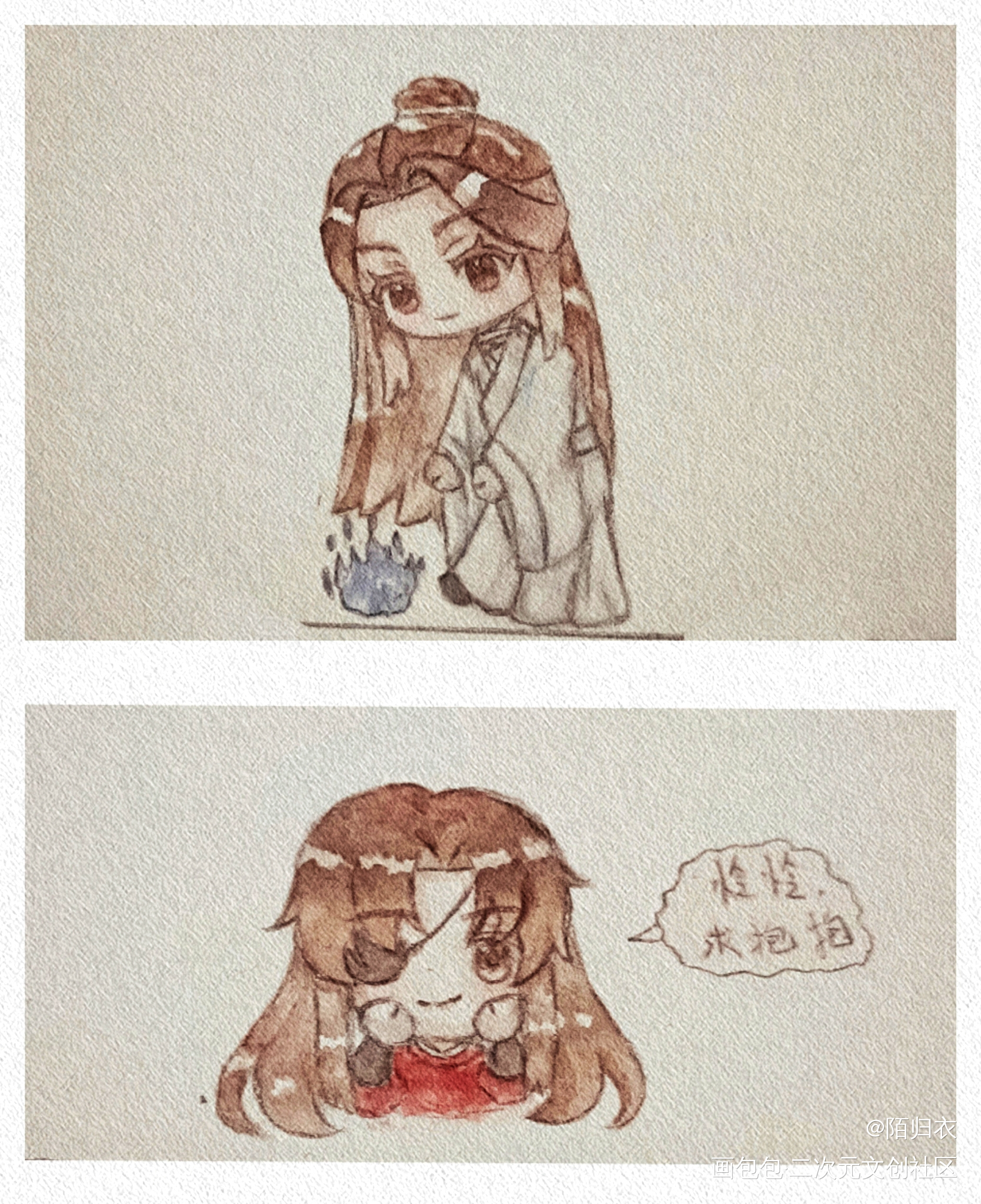 捡到一只鬼火花_天官赐福Q版同人绘画作品