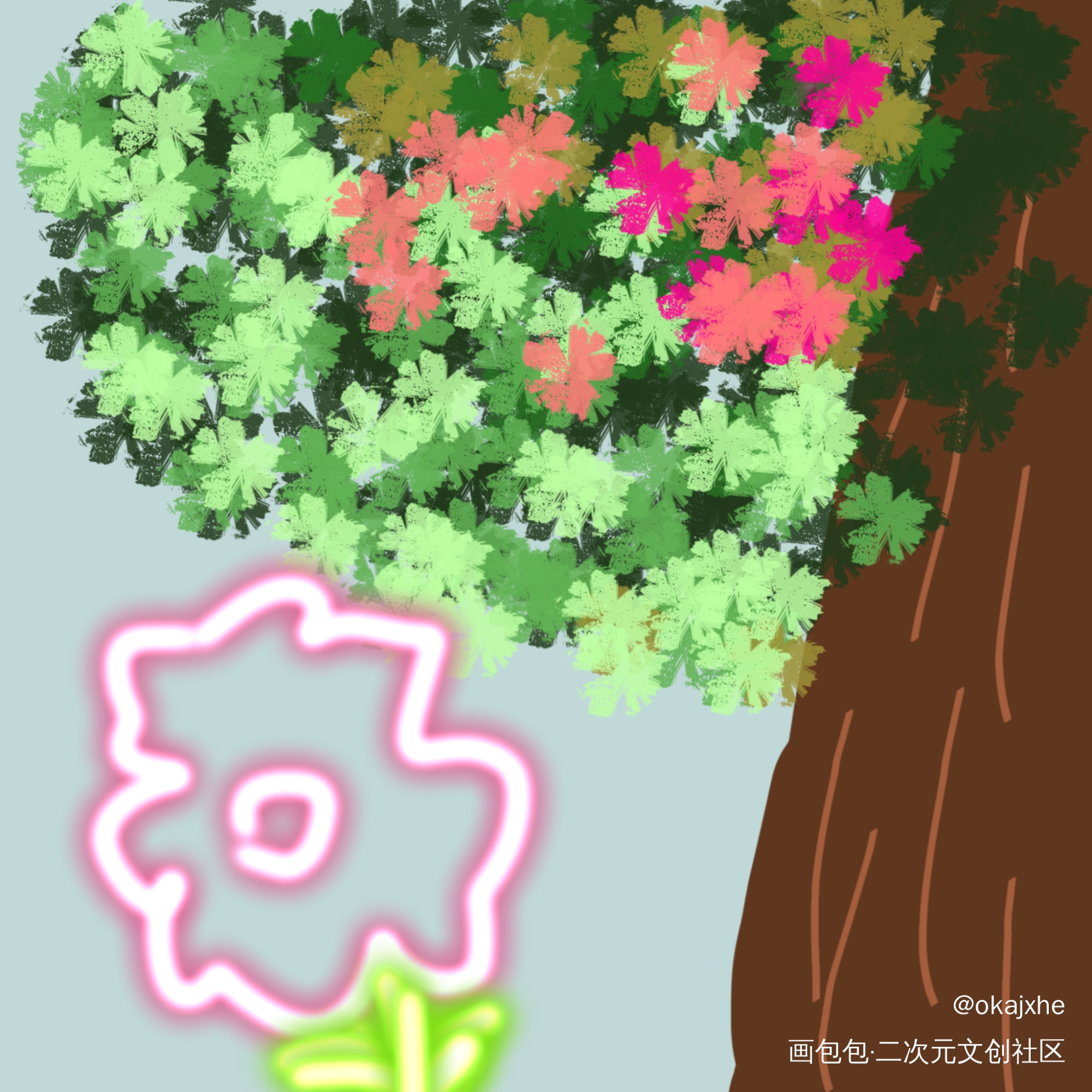 树下花_手绘绘画作品
