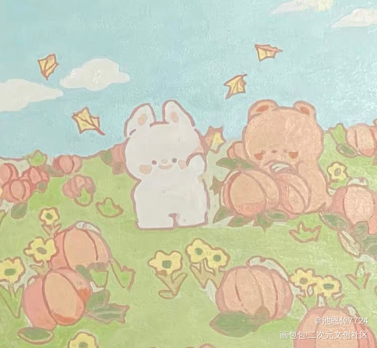 春天里的小动物_风景绘画作品