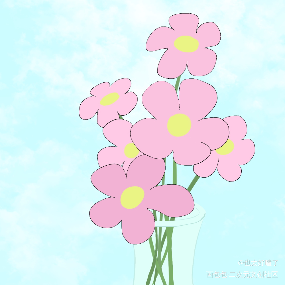 一瓶花花_手绘绘画作品