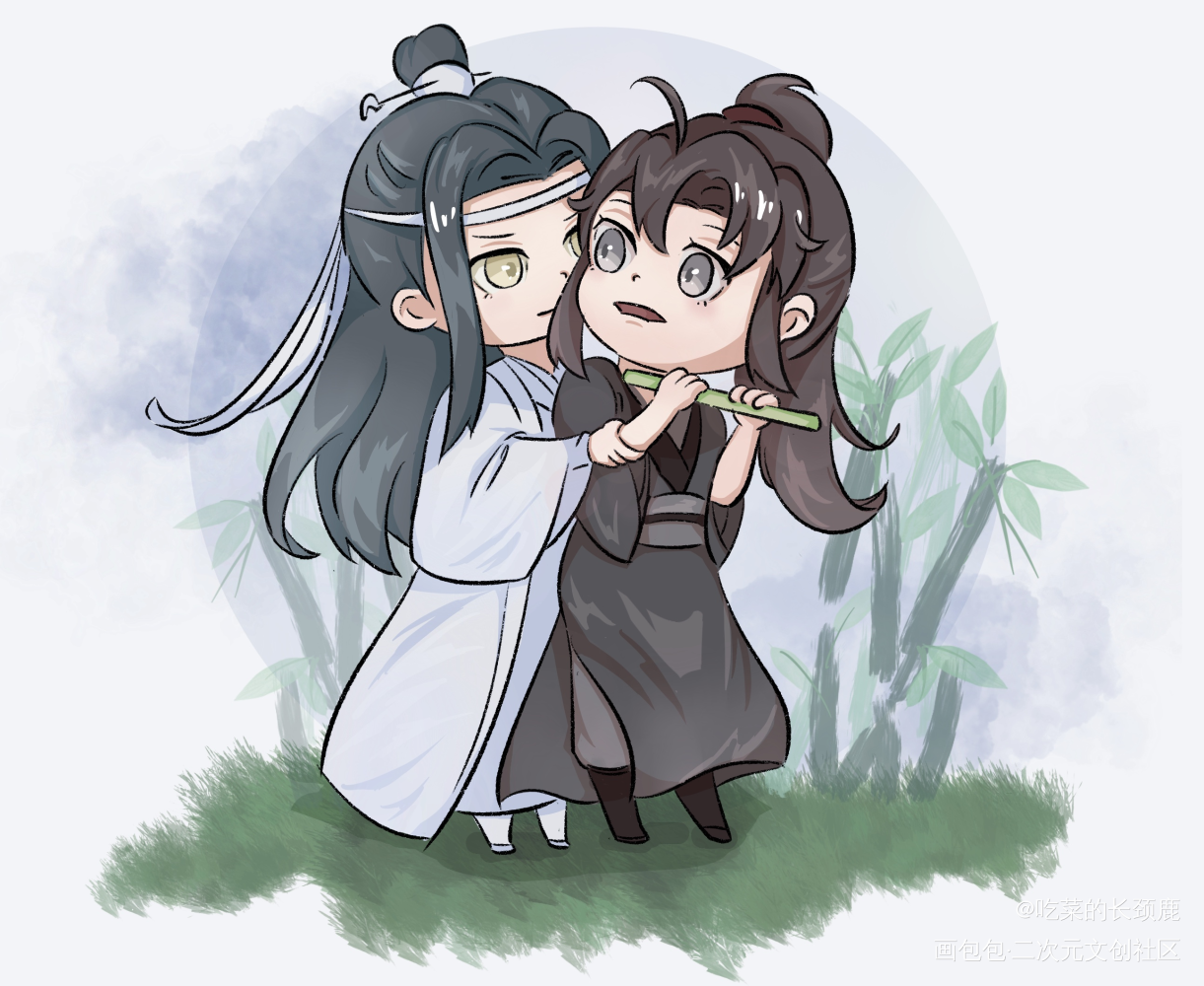 这个人，我带回蓝家了_魔道祖师忘羡蓝忘机魏无羡蓝忘机魏无羡Q版唤醒春日主题打卡绘画作品
