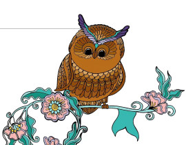 猫头鹰也喜欢春日的花花_绘画作品