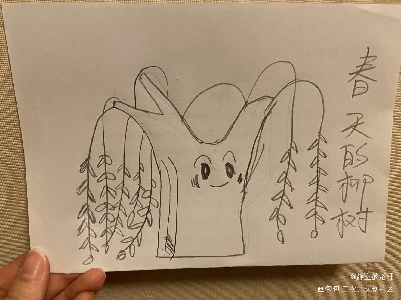 春天柳树_黑白简笔绘画作品