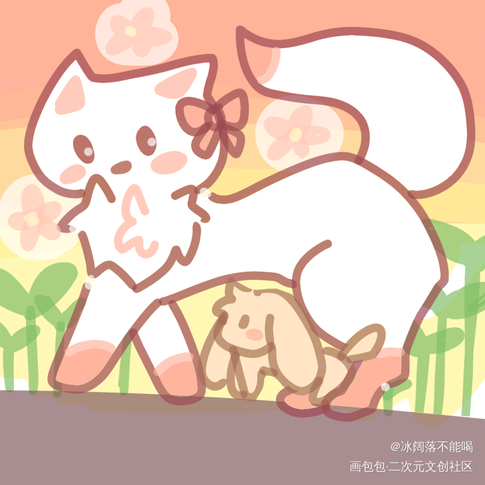黄昏狐狸小狗_平涂动物绘画绘画作品