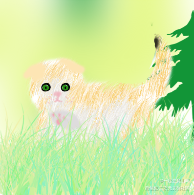 猫_手绘动物绿色唤醒春日主题打卡春日绘画作品