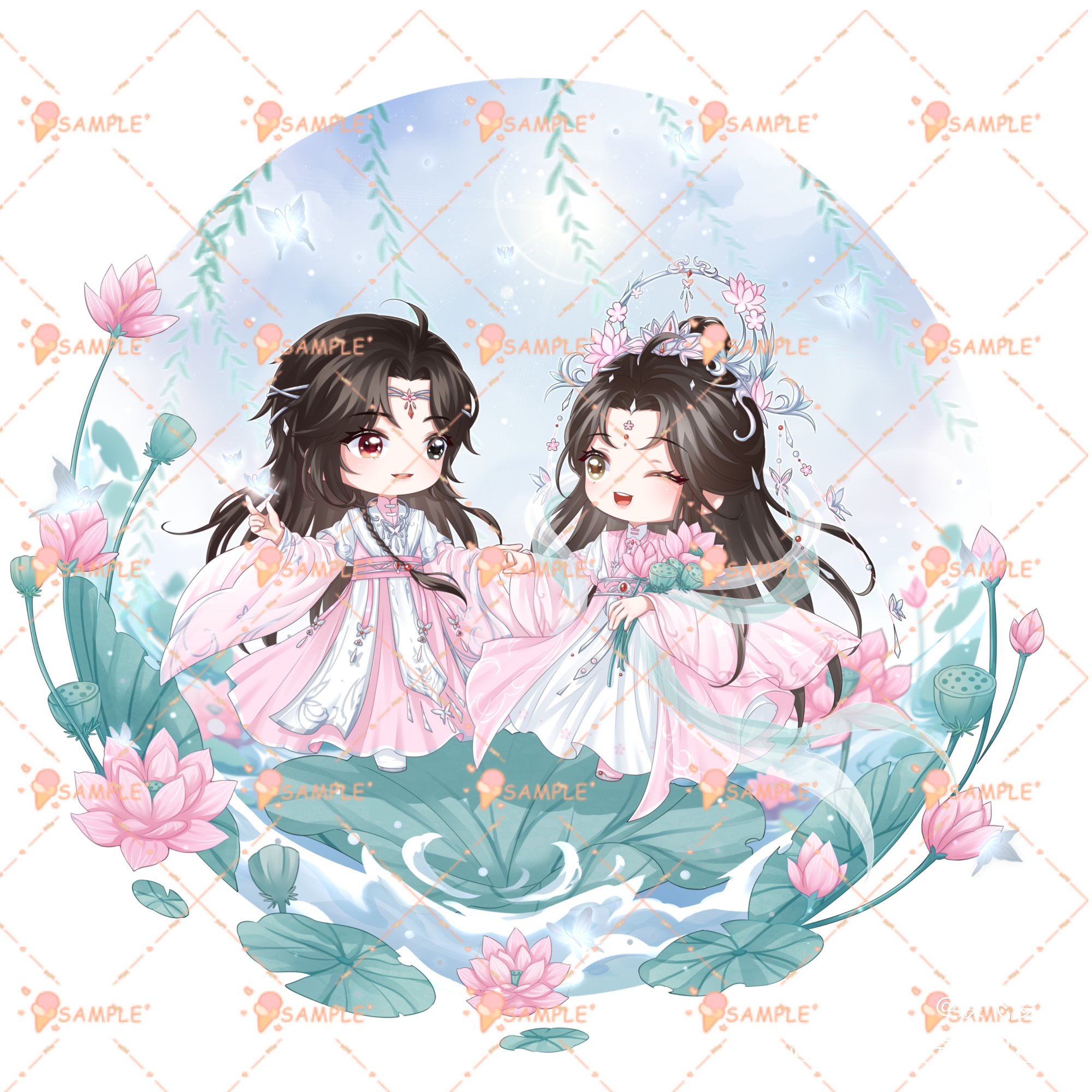 荷花花神•花花怜怜_天官赐福花怜Q版我要上首推绘画作品