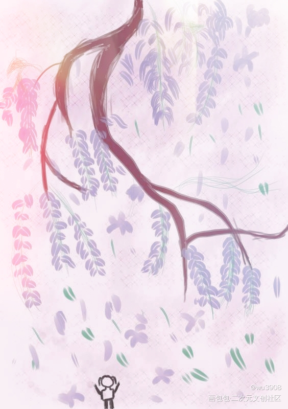 盛开在春天的紫藤花_板绘涂绘画作品