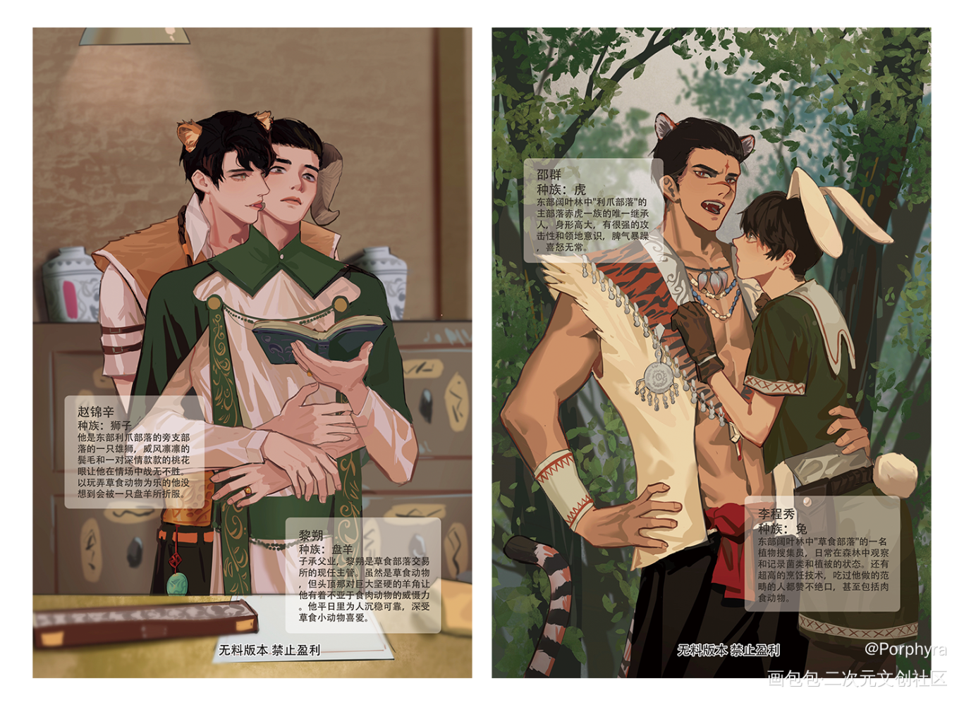 【已开无料授权】丛林档案两张图_188男团插画绘画作品