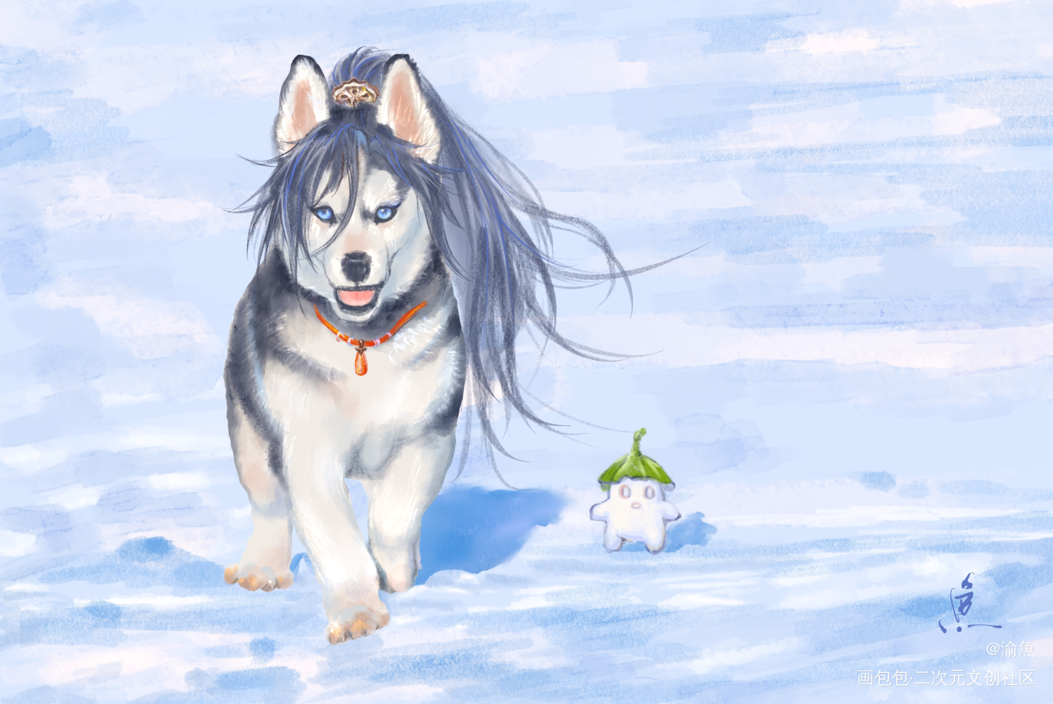 真·二哈版墨燃_二哈和他的白猫师尊燃晚墨燃彩色漫画古风厚涂摸鱼板绘绘画绘画作品
