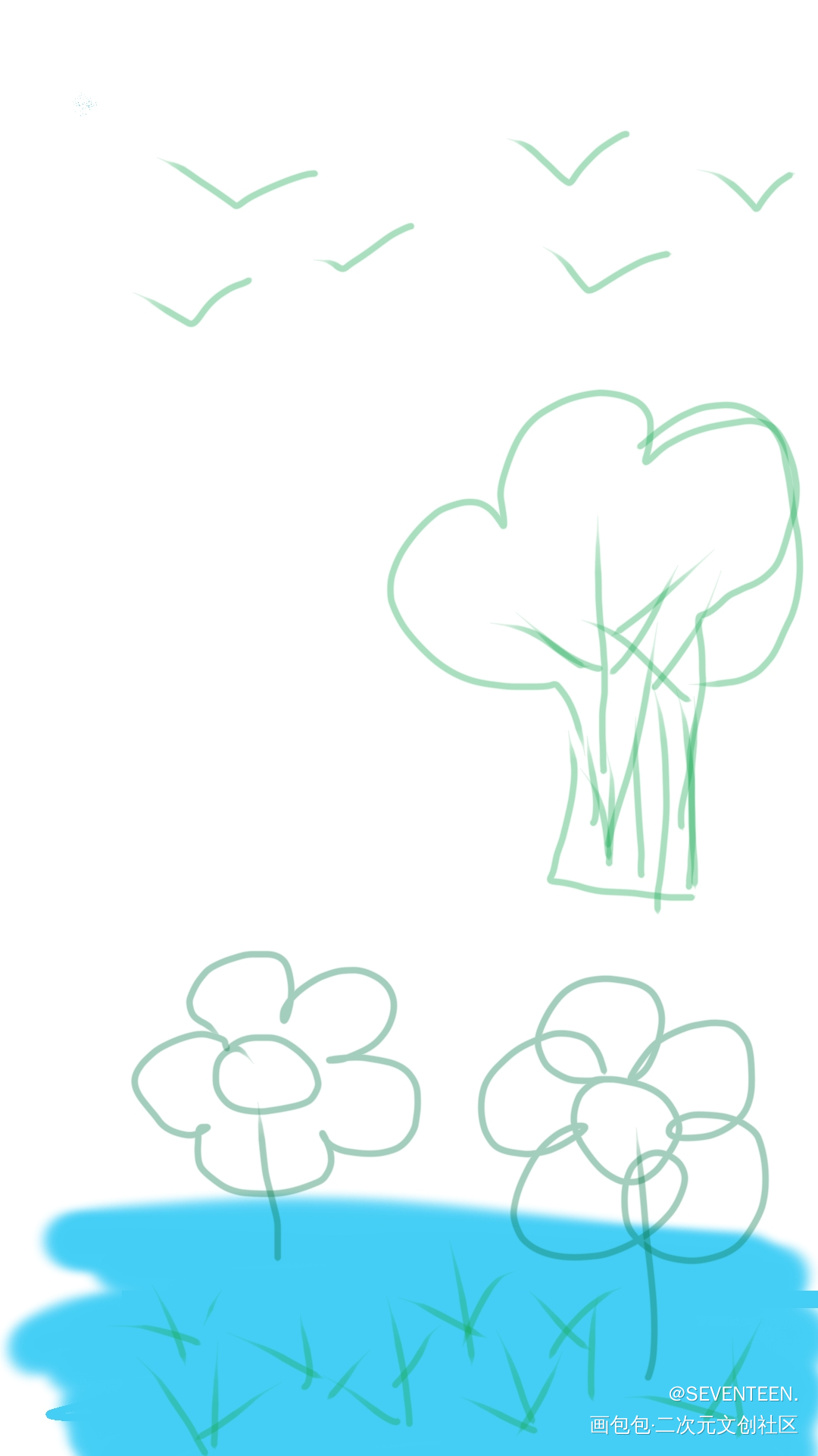 绿_手绘平涂绘画作品