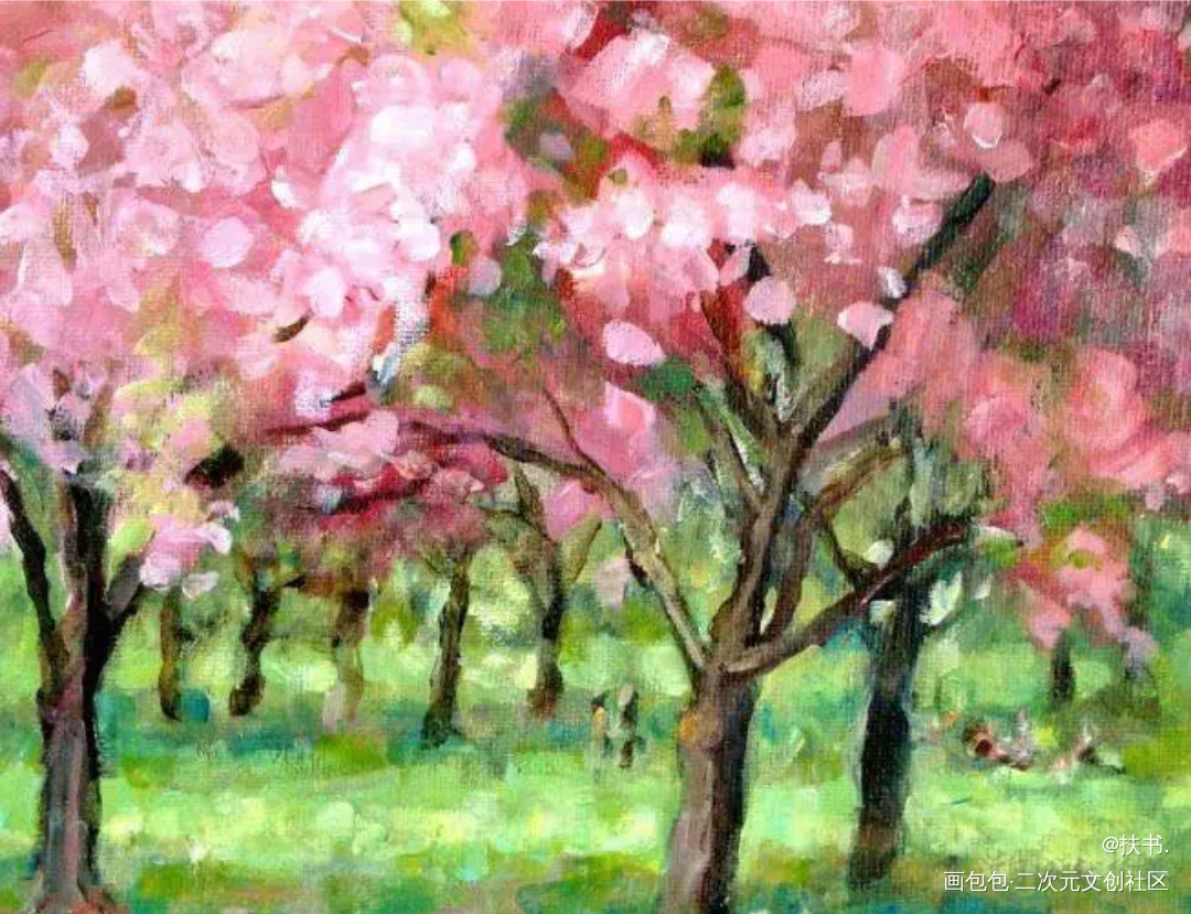 油画樱花_水彩绘画作品