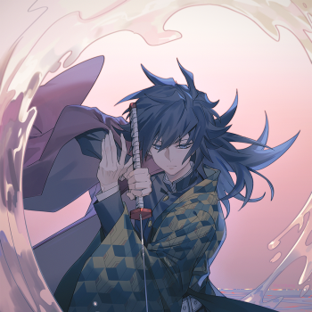 水之呼吸_鬼灭之刃富冈义勇绘画作品