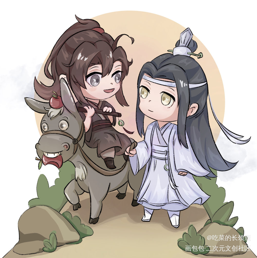 忘羡一曲远，曲终人不散_魔道祖师忘羡蓝忘机魏无羡蓝忘机魏无羡Q版唤醒春日主题打卡绘画作品