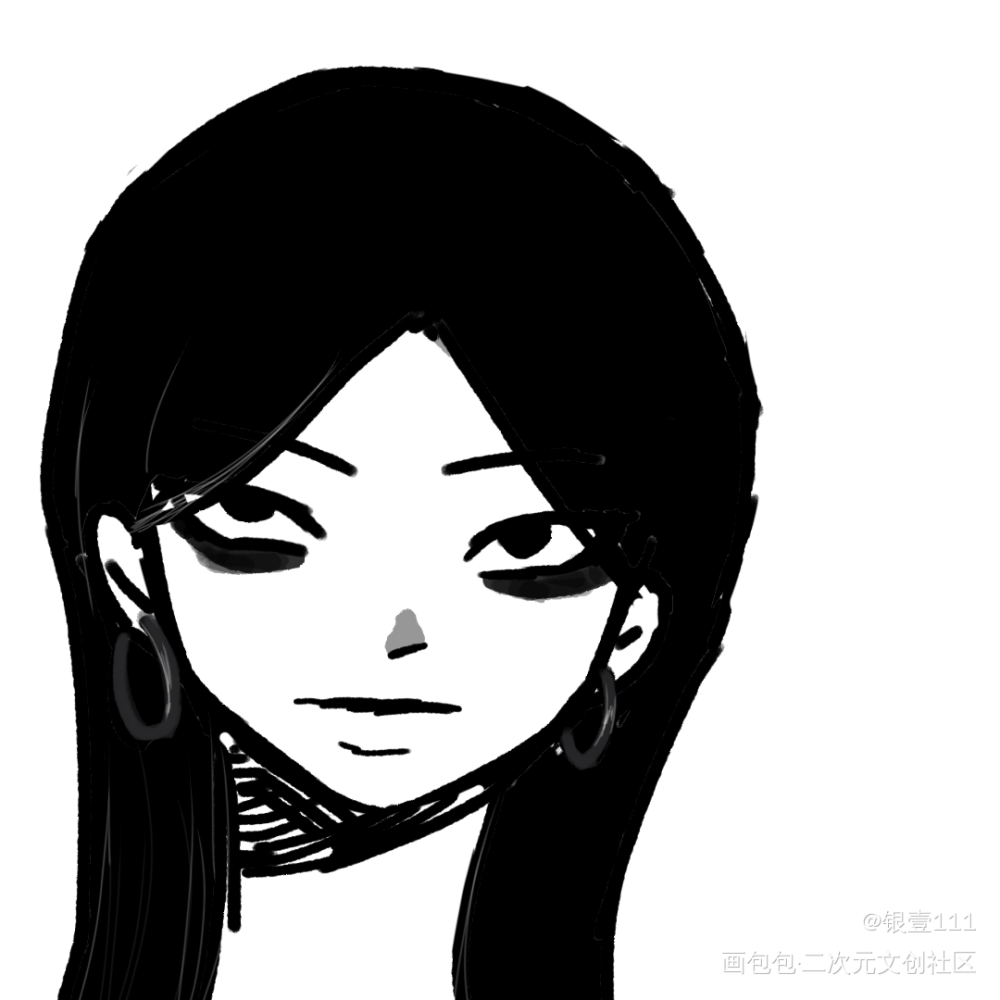 摸鱼_黑白简笔绘画作品