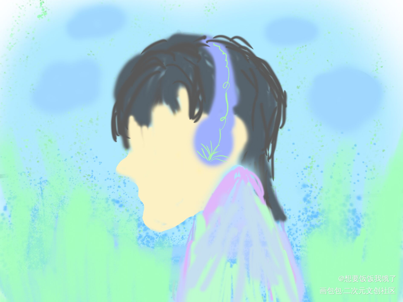 春日耳机少年_摸鱼页绘画作品