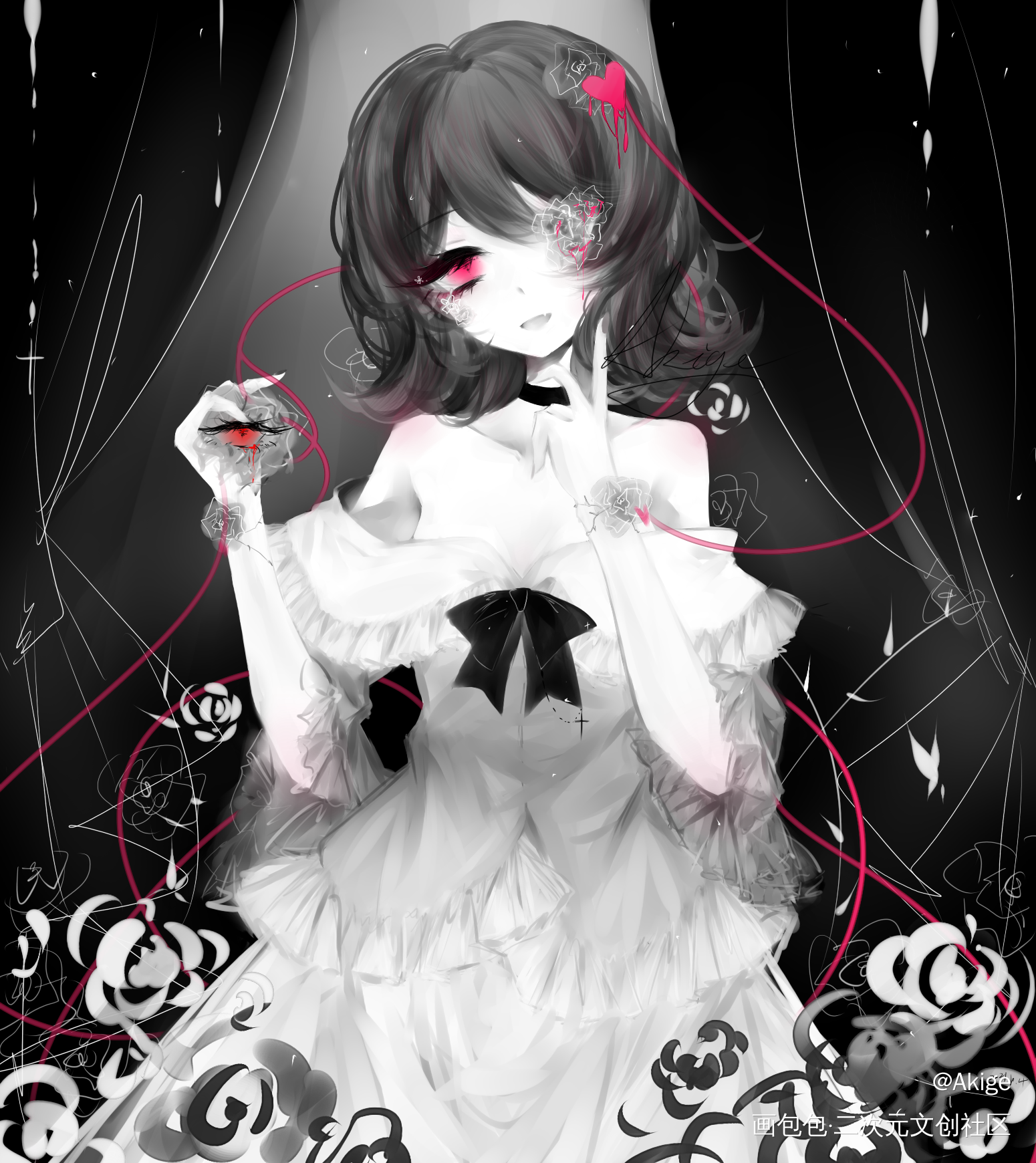 ◆_东方project古明地觉蕾米莉亚黑白板绘绘画作品