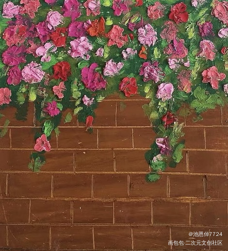 春花爬过墙_风景绘画作品