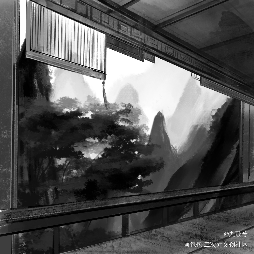 回廊_古风插画约稿绘画作品