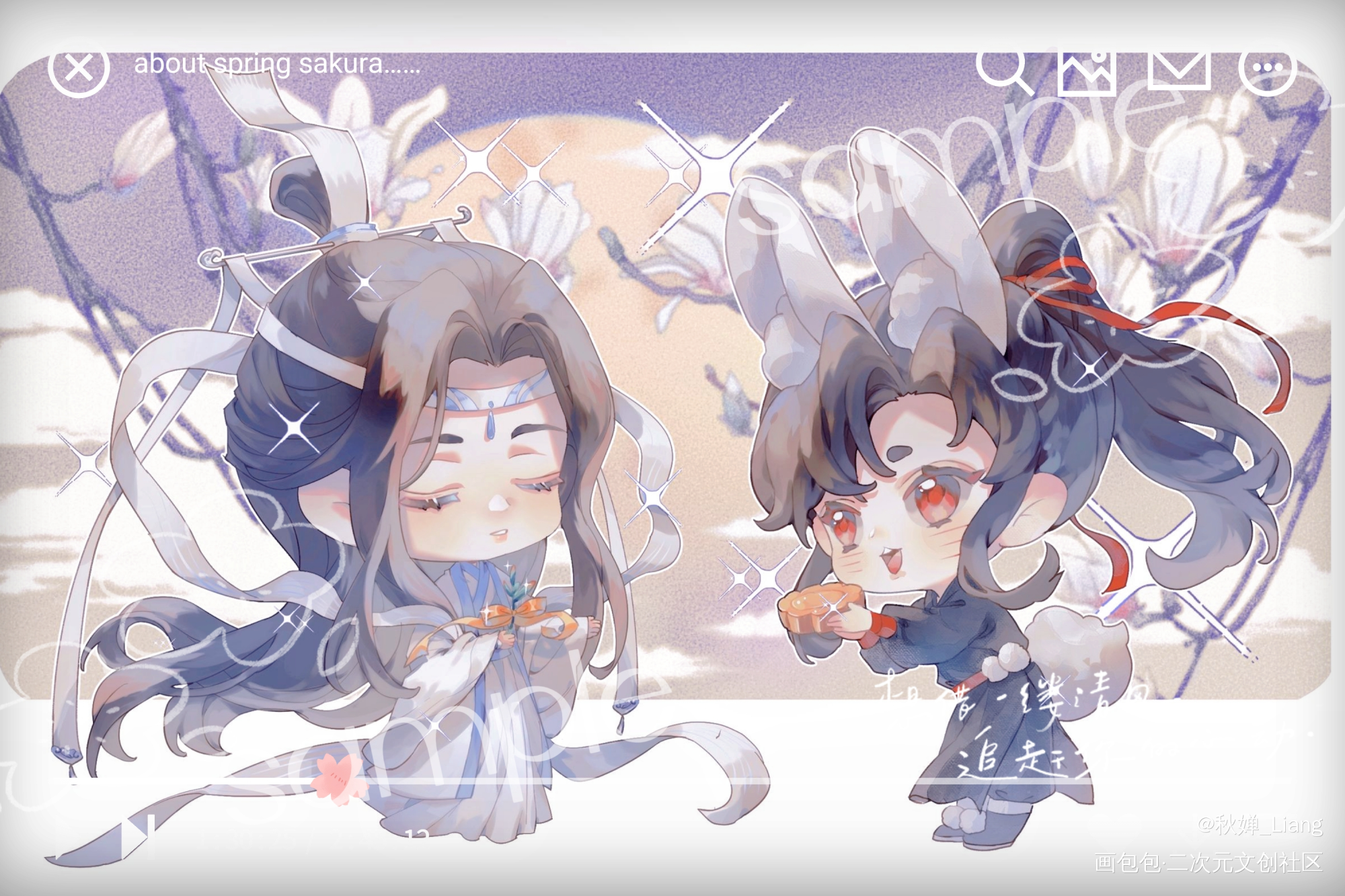 仙君叽与玉兔羡_魔道祖师忘羡蓝忘机魏无羡Q版绘画作品