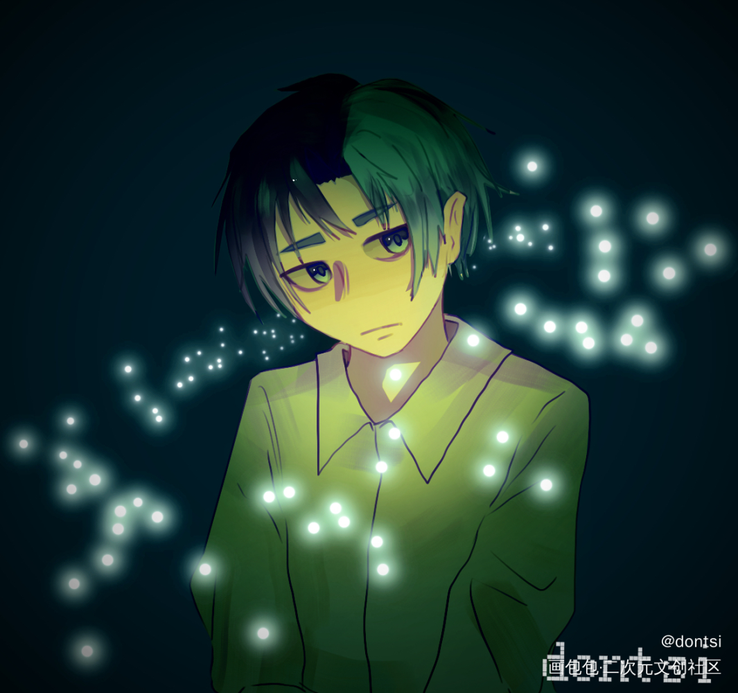 深夜摸鱼_板绘涂平涂氛围感半身少年人设摸鱼oc绘画作品