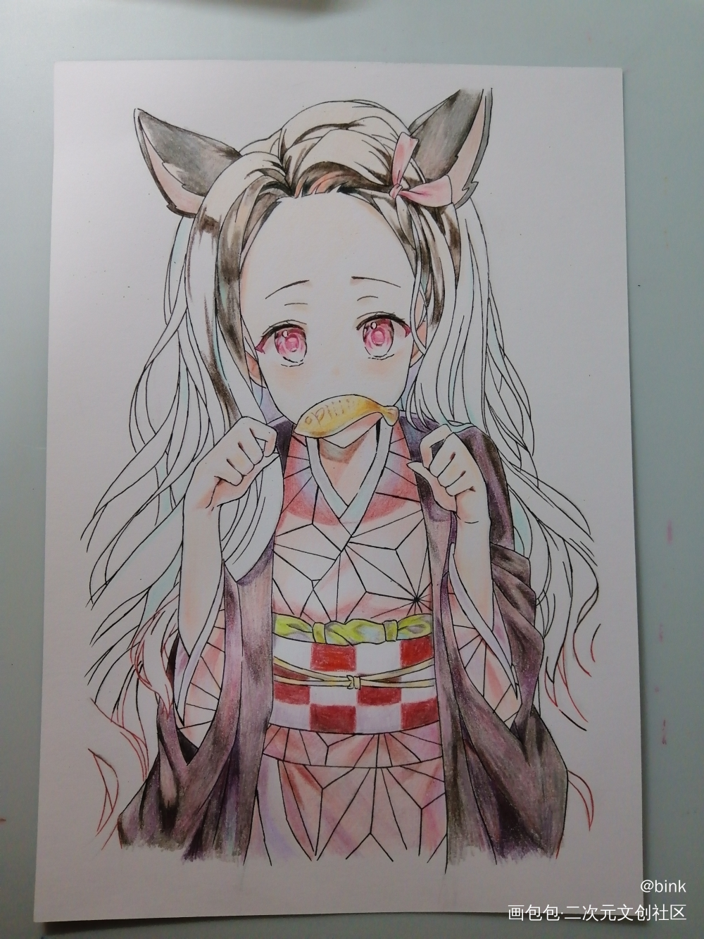 日常（二）_鬼灭之刃灶门祢豆子弥豆子彩铅临摹绘画作品